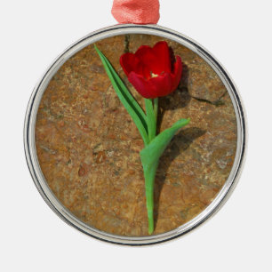 Red and Yellow Tulip Metal Ornament