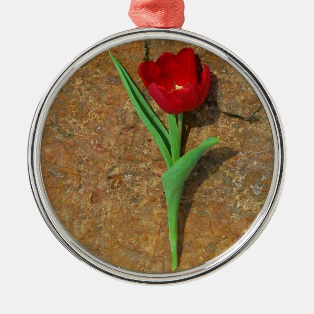Red and Yellow Tulip Metal Ornament (Front)