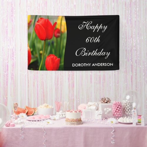 Red and Yellow Tulips Floral Birthday Party Banner