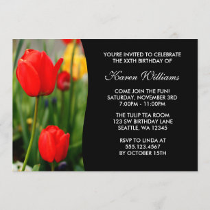 Red and Yellow Tulips Floral Birthday Party Invitation