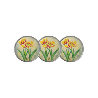Red and Yellow Tulips With Text Golf Ball Markers