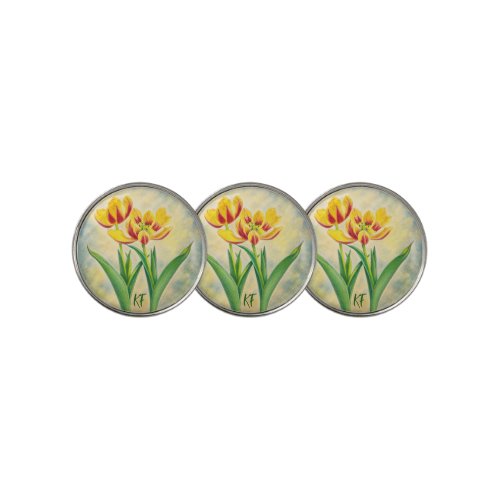 Red and Yellow Tulips With Text Golf Ball Markers