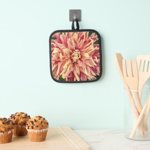 Red and Yellow Variegated Dahlia Floral Pot Holder