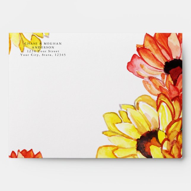 Red and Yellow Watercolor  Floral Envelope (Front)