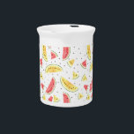 Red and Yellow Watercolor Watermelons Pattern Beverage Pitcher<br><div class="desc">Cute watermelon pattern with red and yellow watercolor watermelon slices and watermelon seeds. 
Personalize by changing the text.</div>