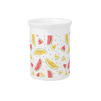 Red And Yellow Watercolor Watermelons Pattern Beverage Pitcher by LifeInColorStudio at Zazzle