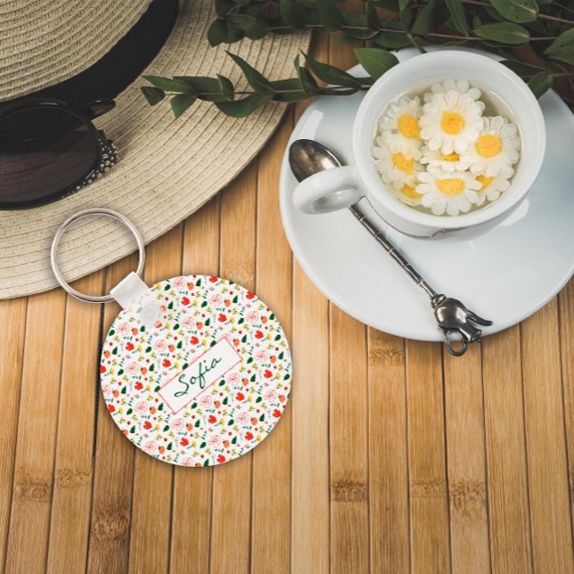 Red and yellow wildflowers pattern  keychain (Creator Uploaded)