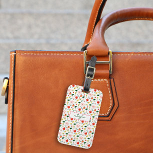 Red and yellow wildflowers pattern Luggage Tag