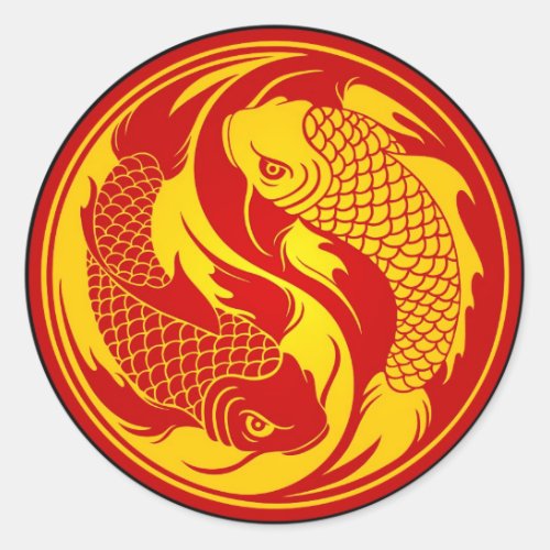 Red and Yellow Yin Yang Koi Fish Classic Round Sticker