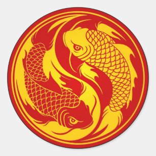 Red and Yellow Yin Yang Koi Fish Classic Round Sticker