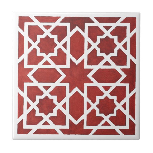 Red Andalusian mosaic SEVILLE Ceramic Tile (Front)