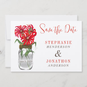 Red Andes Mountain Wildflower Mason Jar Wedding Invitation