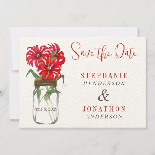 Red Andes Mountain Wildflower Mason Jar Wedding Invitation