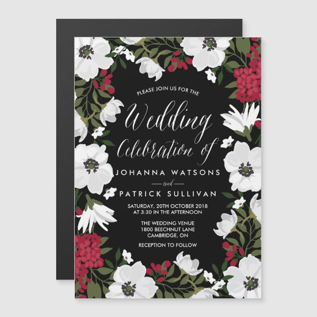 Red Anemone Blooms Magnetic Wedding Invitation (Front/Back)