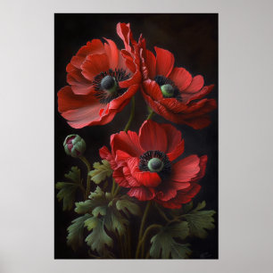 Red Anemone Flower Art Print Poster