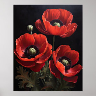 Red Anemone Flowers Art Print Poster