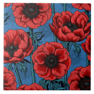 Red anemone garden ceramic tile
