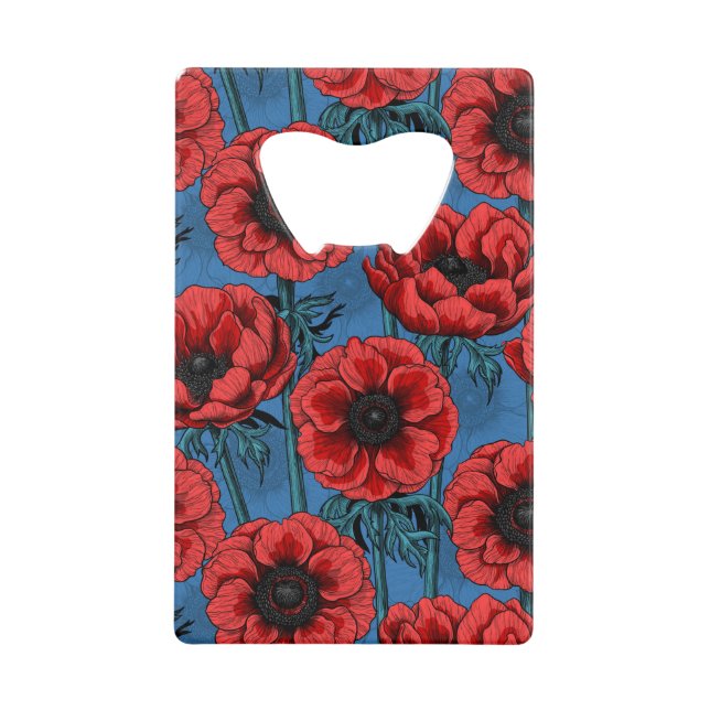 Red anemone garden credit card bottle opener (Front)