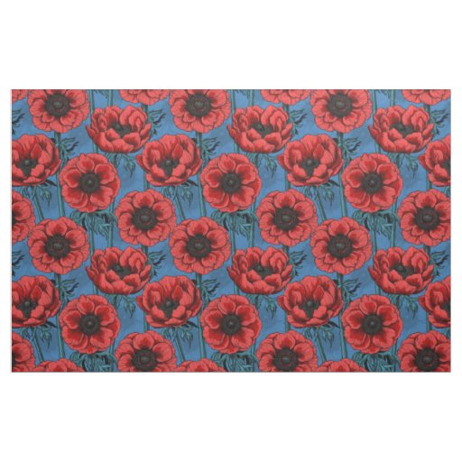 Red anemone garden fabric