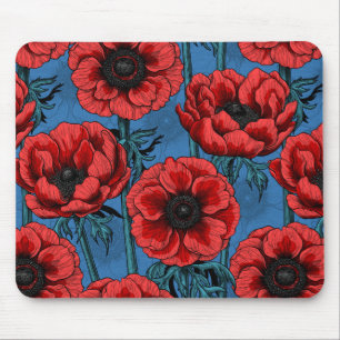 Red anemone garden mouse pad