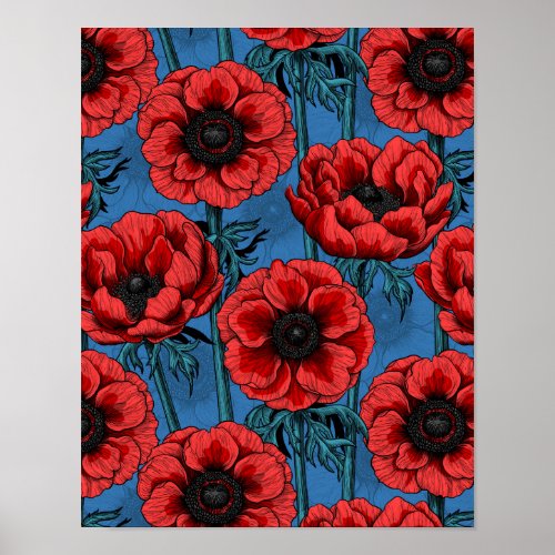 Red anemone garden poster