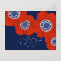 Red Anemone Nautical Navy + Anchor Save the Date Announcement Postcard