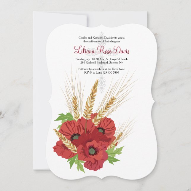 Red Anemones and Wheat Invitation (Front)