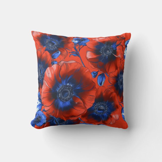 Red Anemones  Throw Pillow (Front)
