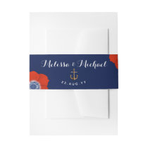 Red Anemones Watercolor + Nautical Red White Blue Invitation Belly Band