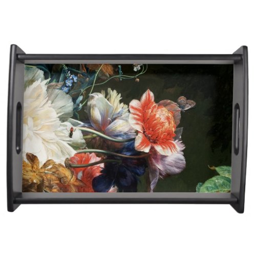 RED ANEMONESWHITE FLOWERS BUTTERFLY SERVING TRAY