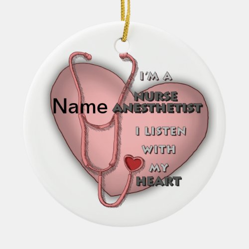 Red Anesthetist Nurse Heart custom name ornament