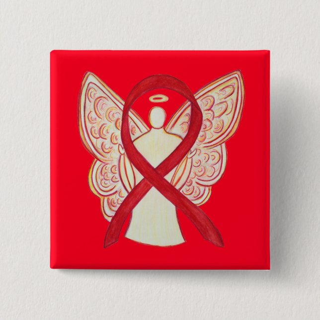 Red Angel Awareness Ribbon Custom Art Pins (Front)