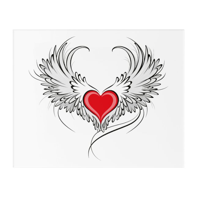 Red Angel Heart with wings Acrylic Print (Front)