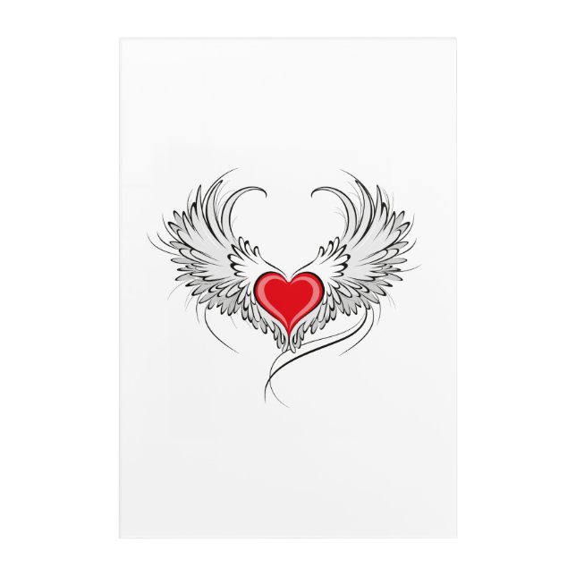 Red Angel Heart with wings Acrylic Print (Front)