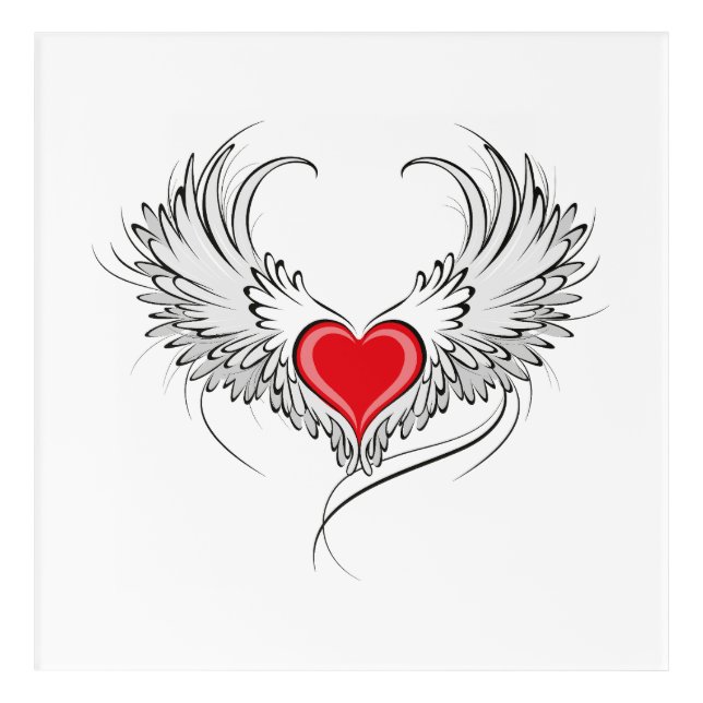 Red Angel Heart with wings Acrylic Print (Front)