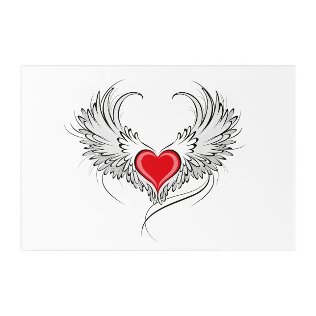 Red Angel Heart with wings Acrylic Print (Front)