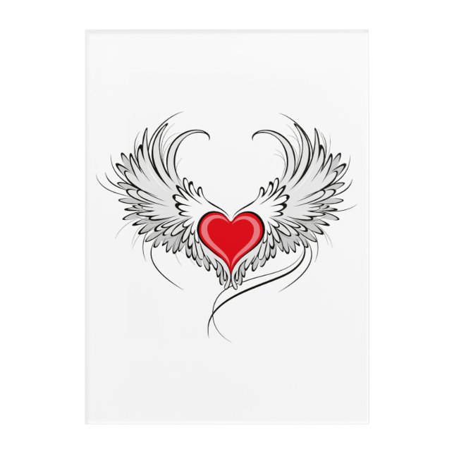 Red Angel Heart with wings Acrylic Print (Front)