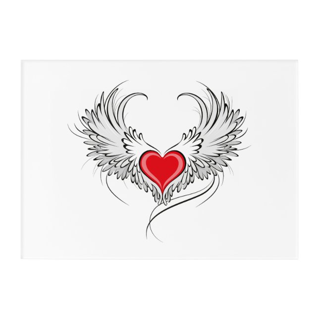 Red Angel Heart with wings Acrylic Print (Front)