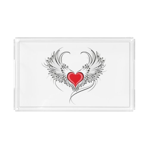 Red Angel Heart with wings Acrylic Tray