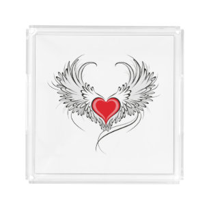 Red Angel Heart with wings Acrylic Tray