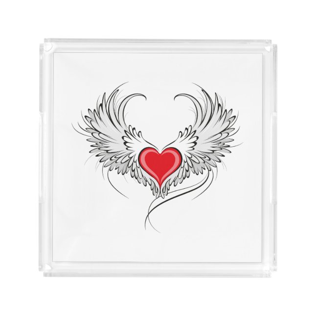 Red Angel Heart with wings Acrylic Tray (Front)