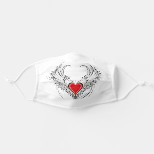 Red Angel Heart with wings Adult Cloth Face Mask