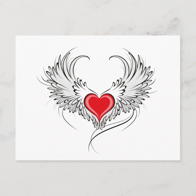 Red Angel Heart with wings Announcement Postcard (Front)