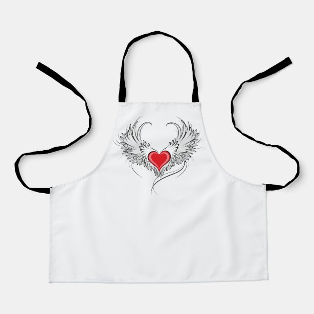 Red Angel Heart with wings Apron (Front)