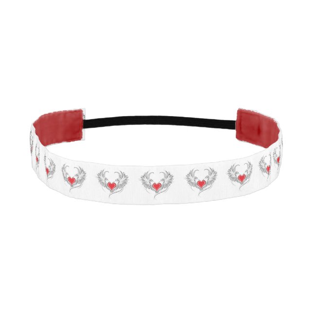 Red Angel Heart with wings Athletic Headband (Front)