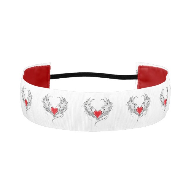 Red Angel Heart with wings Athletic Headband (Front)