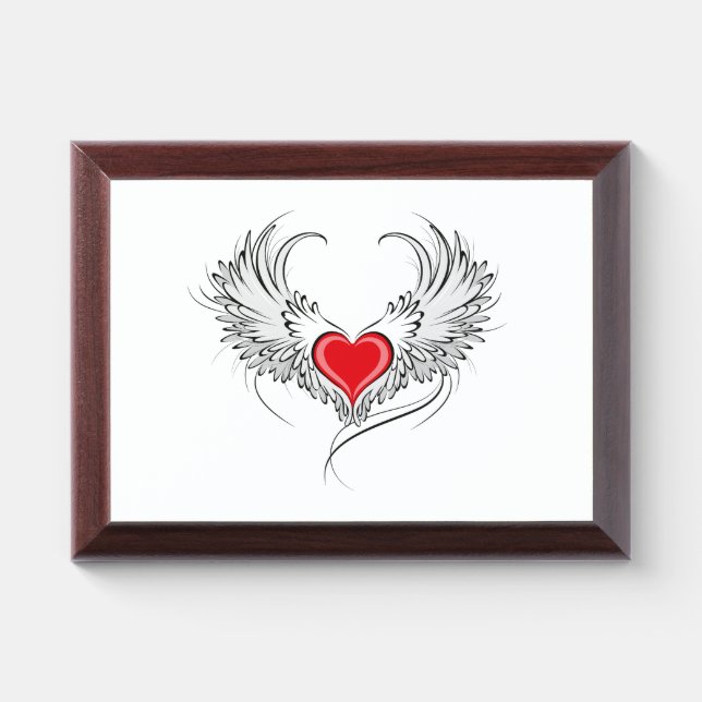 Red Angel Heart with wings Award Plaque (Horizontal)