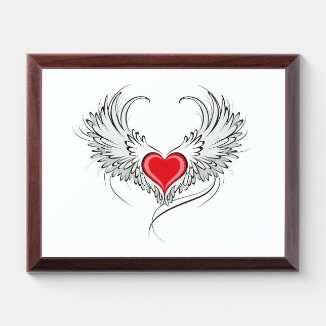 Red Angel Heart with wings Award Plaque (Horizontal)