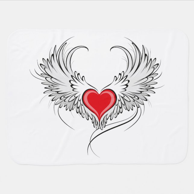 Red Angel Heart with wings Baby Blanket (Horizontal)