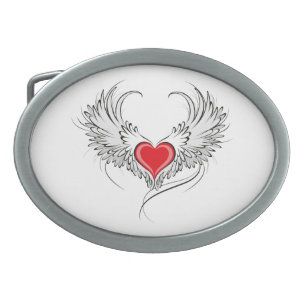 Red Angel Heart with wings Belt Buckle